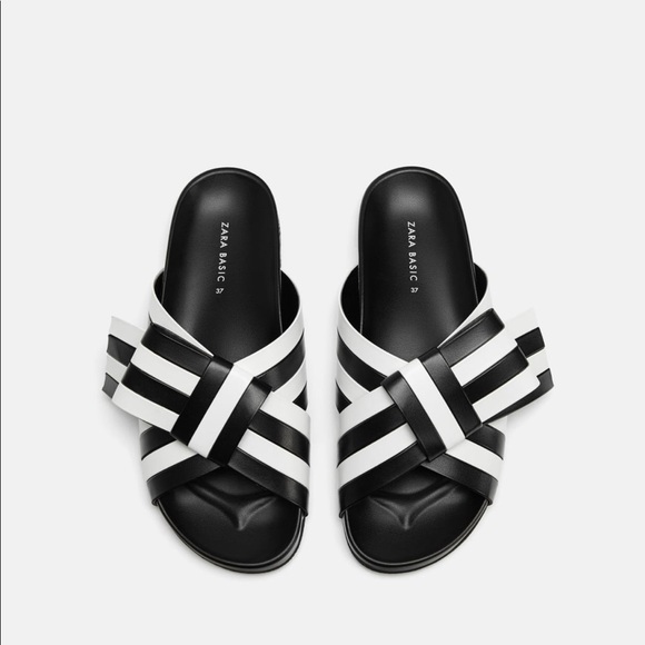 black and white striped slides